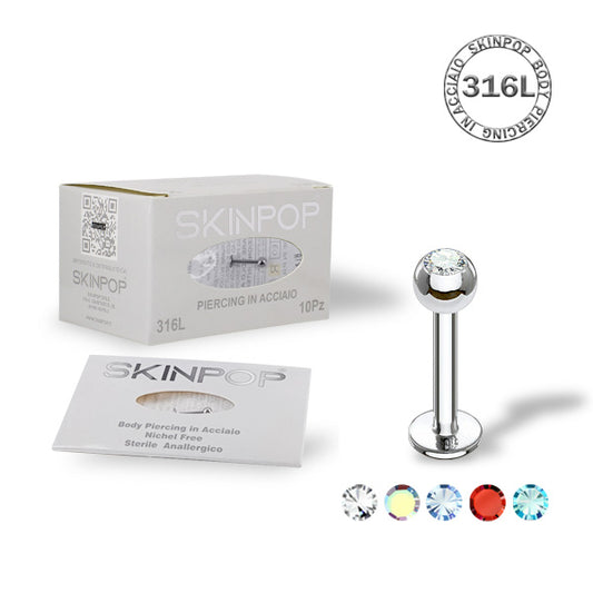 Labret SKINPOP in Acciaio 316L Sterile con Cristalli